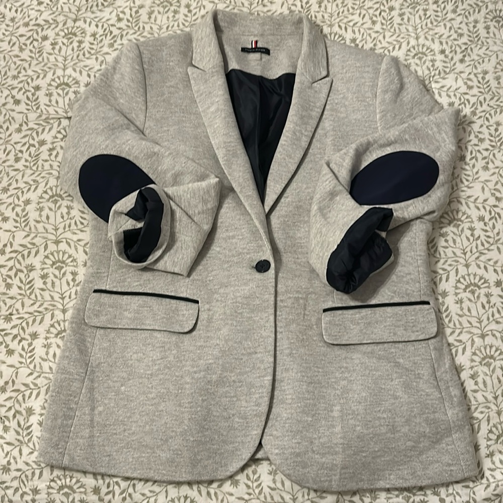 Tommy Hilfiger Cotton Blend Grey Blazer with Navy Accents, Sz 16, Barely Worn